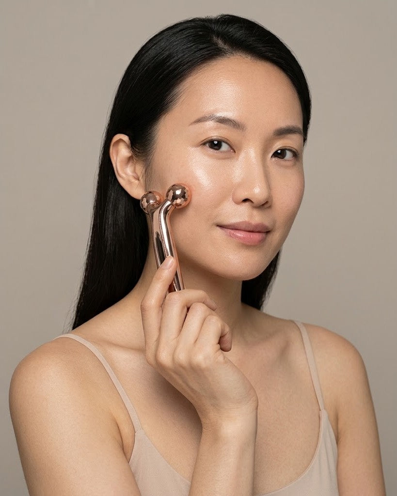 Woman using the Lumière 3D Face Roller