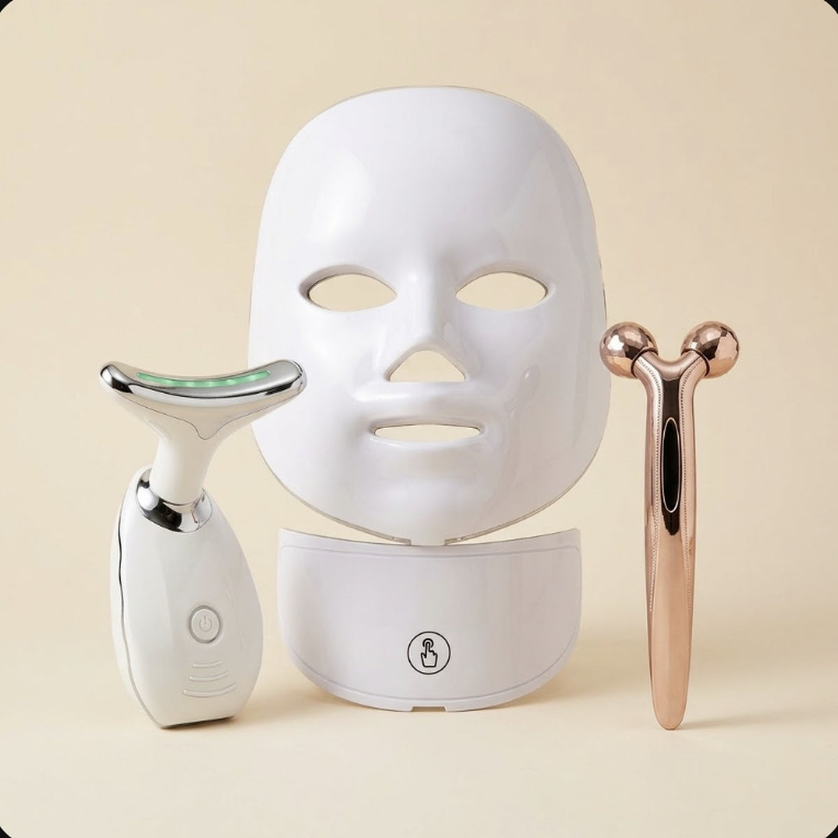 Lumière Glow Set: 7-color LED face mask, LED neck device and 3D face roller